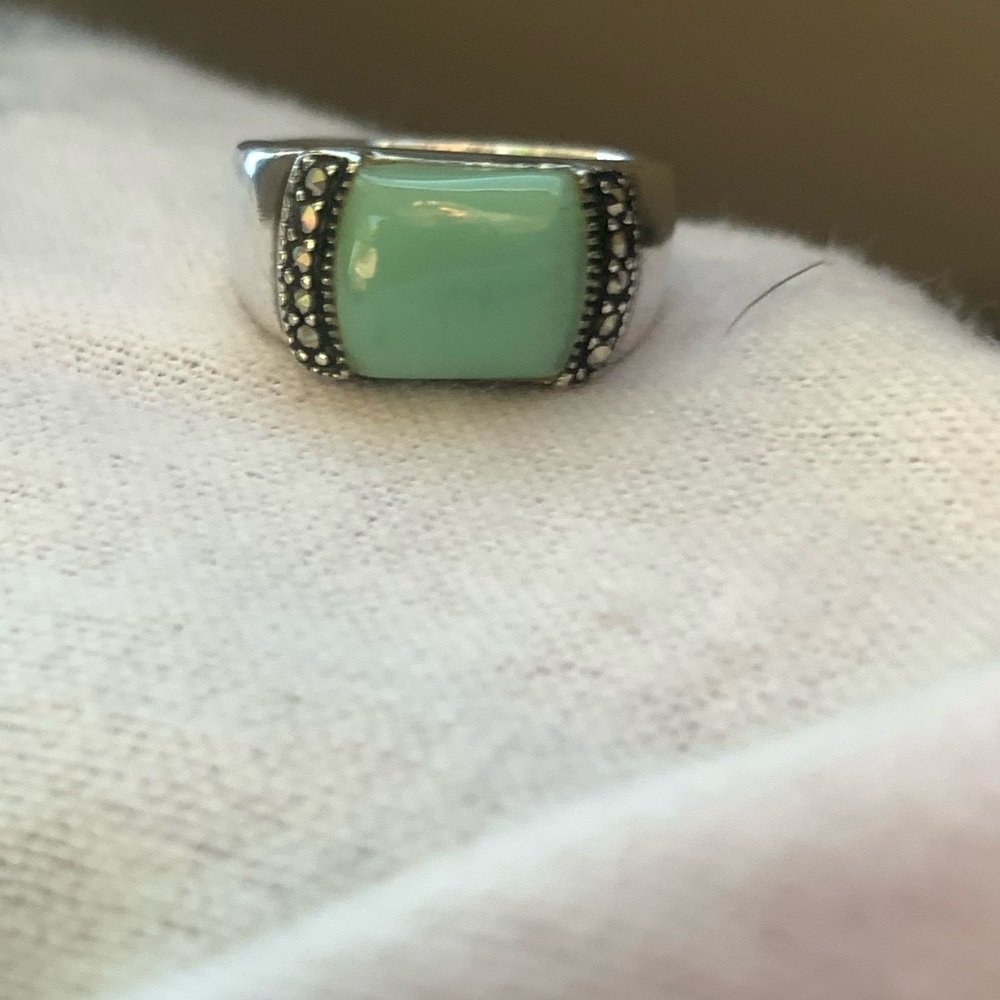Jade and markacite 925 silver ring size 7